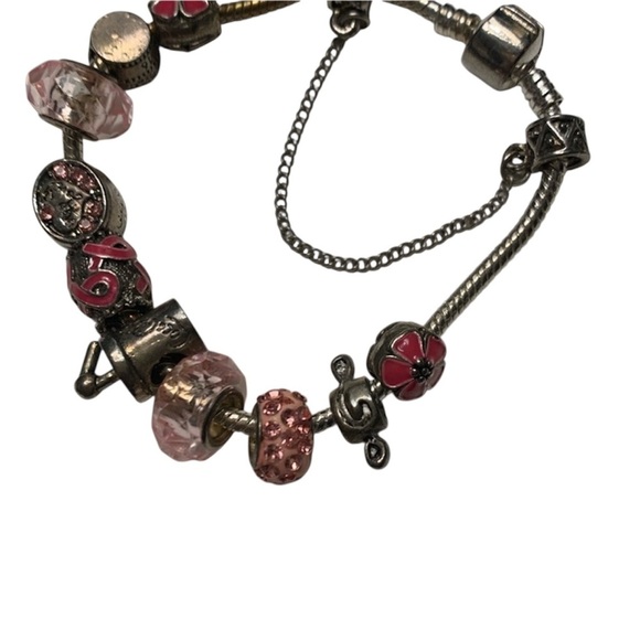 Chic Adjustable Charms Glass Beads Bracelet for Women in pink and silver - Picture 1 of 12